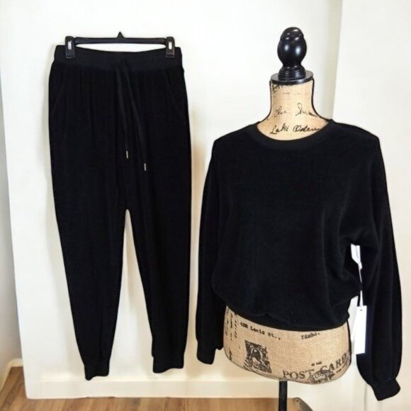 Young Fabulous & Broke Black Velvet Coraline Crewneck Sweatshirt Top XS NWT - Picture 4 of 7